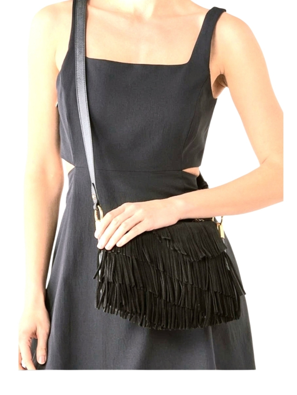 Aime Leather Purse Black Fringe Crossbody Bag - Designer-Inspired